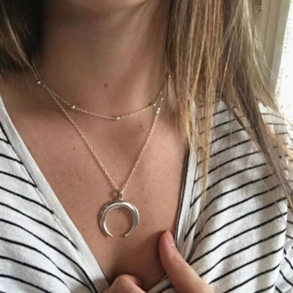 Layered Crescent Horn Necklace (Silver) - Picture 6 of 8